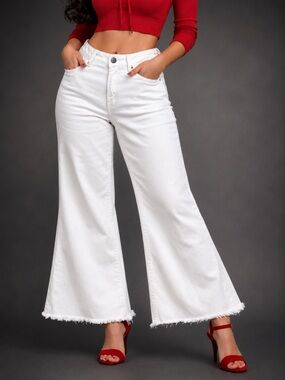 Frame Le Palazzo Crop Wide Leg/Flare Frayed Hem Jeans 32x28 Stretch Denim LNWT